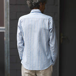 carpasus sustainable organic linen shirt ascona stripes light blue white. Nachhaltiges Carpasus Hemd Ascona Streifen Hellblau Weiss aus Bio Leinen 