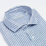 carpasus sustainable organic linen shirt stripes navy. Nachhaltiges Carpasus Hemd aus Bio Leinen mit Streifen Navy
