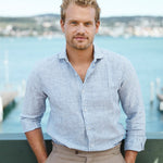 carpasus sustainable organic linen shirt stripes navy. Nachhaltiges Carpasus Hemd aus Bio Leinen mit Streifen Navy