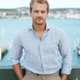 carpasus sustainable organic linen shirt stripes navy. Nachhaltiges Carpasus Hemd aus Bio Leinen mit Streifen Navy
