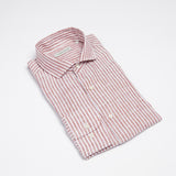 carpasus sustainable organic linen shirt stripes rust white. Nachhaltiges Carpasus Hemd aus Bio Leinen mit Streifen Rost Weiss