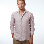carpasus sustainable organic linen shirt stripes rust white. Nachhaltiges Carpasus Hemd aus Bio Leinen mit Streifen Rost Weiss