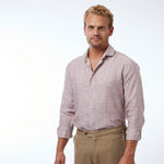 carpasus sustainable organic linen shirt stripes rust white. Nachhaltiges Carpasus Hemd aus Bio Leinen mit Streifen Rost Weiss