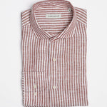 carpasus sustainable organic linen shirt stripes rust white. Nachhaltiges Carpasus Hemd aus Bio Leinen mit Streifen Rost Weiss