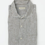 carpasus sustainable organic linen shirt stripes khaki white. Nachhaltiges Carpasus Hemd aus Bio Leinen mit Streifen Khaki Weiss